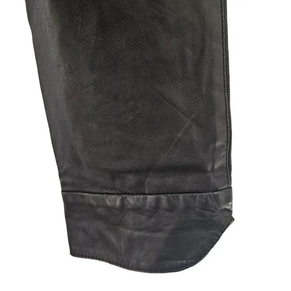 90s High Waist Leather Pants Laced Belt Slash Pockets Curved Hem Womens 26 Black - Picture 6 of 11